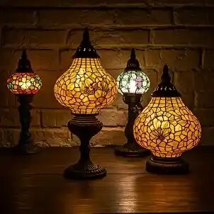 Lampy dekoračné a vitrážne Tiffany, orientálne, jantárové, z kokosové, soľné_Svetlá-Lumories.