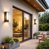 Vonkajšie osvetlenie-Nástenné svietidlá a lampy. Vonkajšie nástenné osvetlenie pri vstupe do domu.