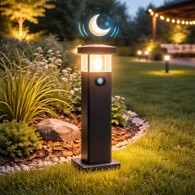 Vonkajšie osvetlenie záhrady s lampami so súmrakovým čidlom stmievania. Vonkajšie svietidlá so súmrakovým čidlom.