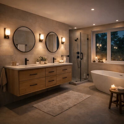 Osvetlenie kúpeľne úspornými LED svietidlami.